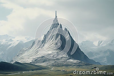 Isolated mountain peak crowned by a solitary Stock Photo