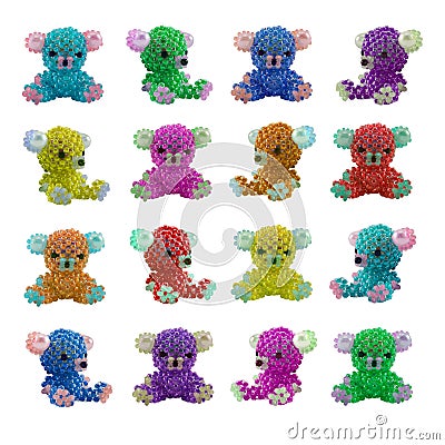 Isolated multicolored beaded bears toys photo. Stock Photo