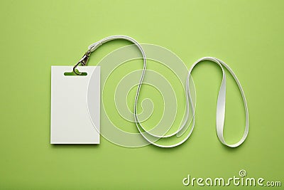 Isolated name tag mockup on green background. Badge and lanyard, vip pass Stock Photo