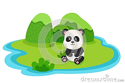 Isolated nature island with panda Vector Illustration