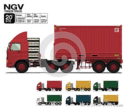 Isolated NGV semi trailer truck 20 ft on transparent background Vector Illustration