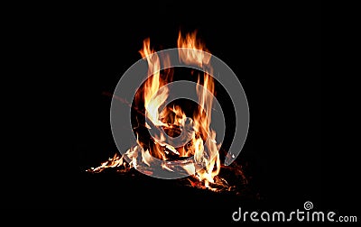 Isolated night campfire. Stock Photo