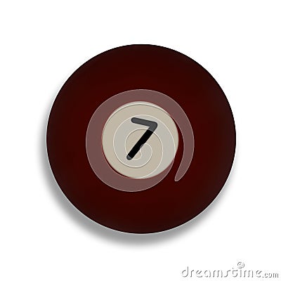 Isolated number 7 maroon pool ball, with drop shadow Stock Photo