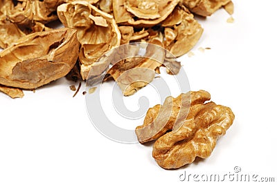 Isolated nut and nutshell Stock Photo