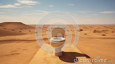 The Isolated Oasis: AI-Generated Image of a Toilet in the Desert Stock Photo