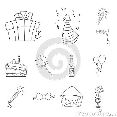 Isolated object of party and birthday logo. Collection of party and celebration vector icon for stock. Vector Illustration