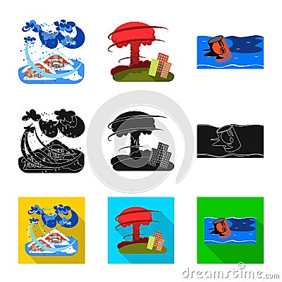 Vector illustration of weather and distress icon. Set of weather and crash stock vector illustration. Vector Illustration