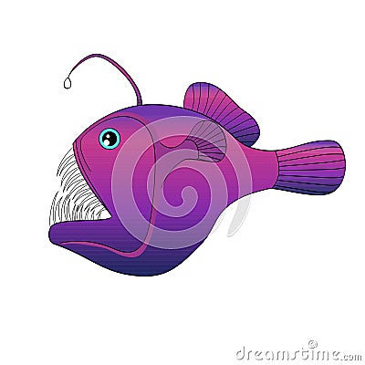 Isolated object on white background deep sea, water fish, Lophius piscatorius. Evil predator Vector Illustration