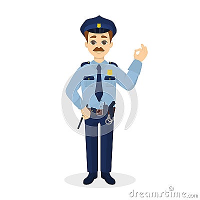 Isolated ok policeman. Vector Illustration