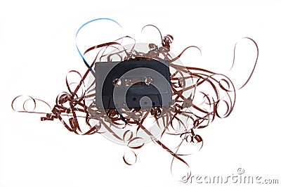 Isolated old broken compact cassette Stock Photo