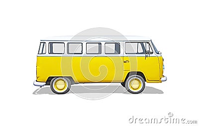 Isolated old, cult, hippie yellow van Stock Photo