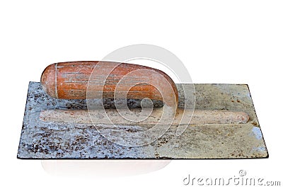 Isolated of old lute trowel over white background. Stock Photo