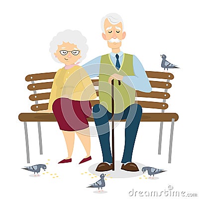 Old couple sitting. Vector Illustration