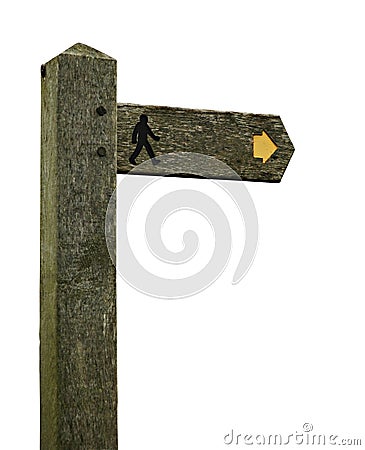 Isolated old wooden roadsign Stock Photo