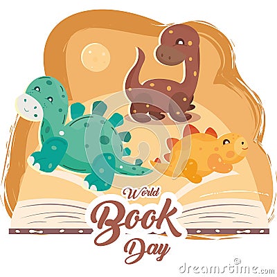 Isolated open biology book with dinosaur animals icons Vector Vector Illustration