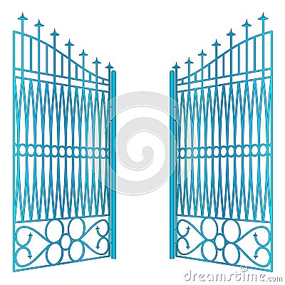 Isolated open blue iron gate fence vector Vector Illustration