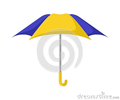 isolated open blue and yellow rain umbrella in cartoon style Vector Illustration