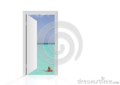 Isolated open door to beach Stock Photo