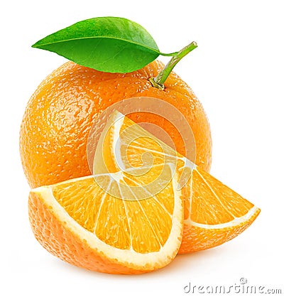 Isolated orange fruit and slices Stock Photo