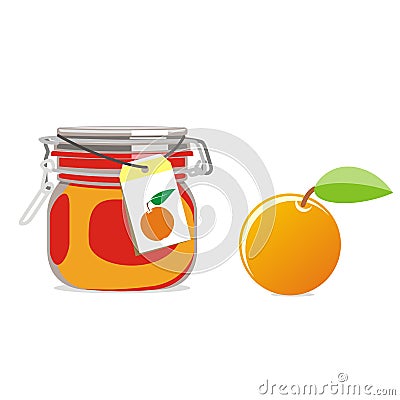 Isolated orange jam jar and fruit Cartoon Illustration