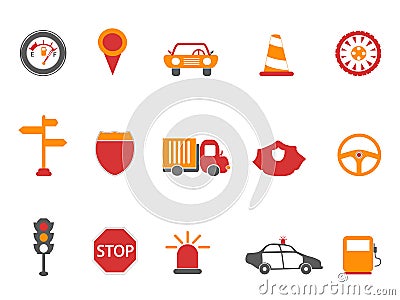 Orange and red color traffic icons set Vector Illustration