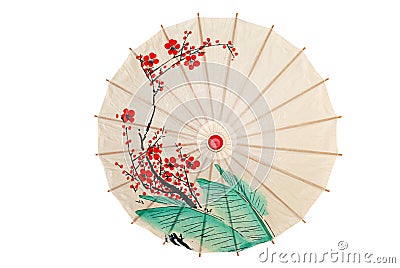 Isolated oriental umbrella with red flowers Stock Photo