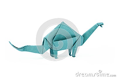 Isolated origami paper blue dinosaur brontosaurus Stock Photo