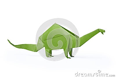 Isolated origami paper green dinosaur brontosaurus Stock Photo