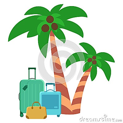 Isolated palm trees with suitcases Vector Illustration