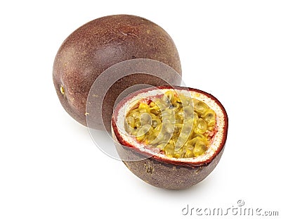 Isolated passion fruit cut in half Stock Photo