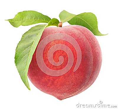 Isolated peach with leaves Stock Photo