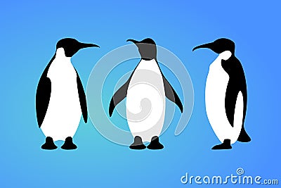 Isolated penguin on blue background. Set of sea animal, bird. Group of colorful penguin flat design Vector Illustration