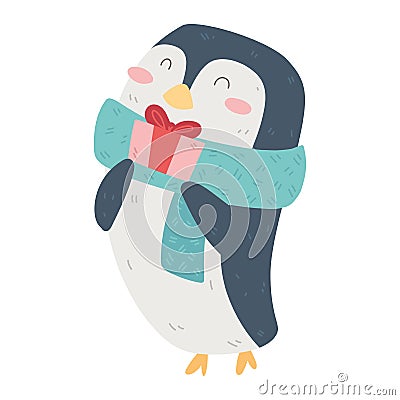 Isolated penguin cartoon kawaii Christmas character Vector Vector Illustration