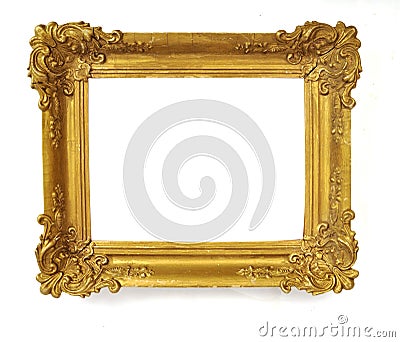 Isolated Photo Frame, Little Golden Antique Photo Frame, Vintage Frame Stock Photo