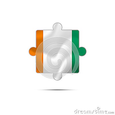 Isolated piece of puzzle with the Ivory Coast flag. Vector. Cartoon Illustration