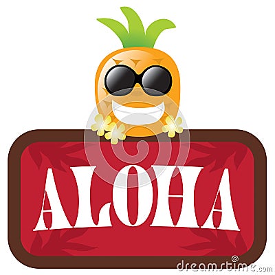 Isolated Pineapple with red Aloha sign Vector Illustration