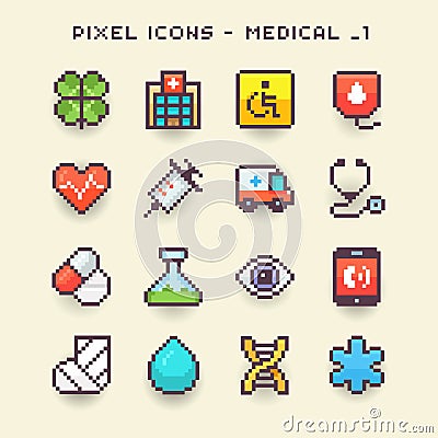 Pixel icons-medical 1 Vector Illustration