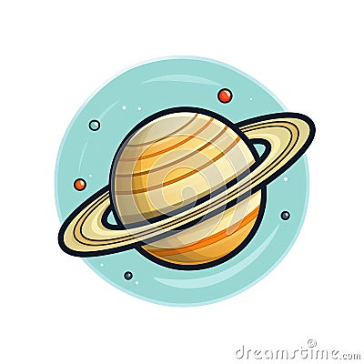 Isolated Planet Saturn on White Background AI Generated Cartoon Illustration