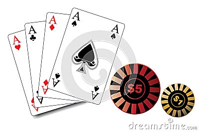 Isolated poker playing cards and bet ships in ve Vector Illustration