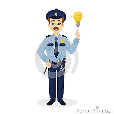 Isolated policeman with idea. Vector Illustration