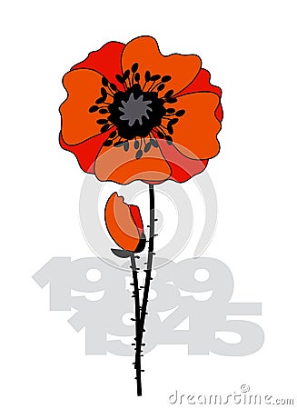 Isolated poppy flower poster. Cartoon Illustration