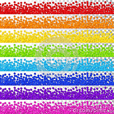 Isolated Rainbow Confetti Stripes Pattern Continuous to Right and to Left on Transparent Background Vector Illustration