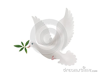 3d illustration with isolated dove and olive leaves. Symbol of peace Cartoon Illustration