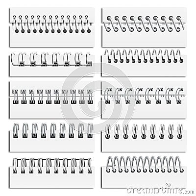 Isolated realistic notebook binding wire spirals in paper holes. Calendar and scrapbook album metal rings. Page iron Vector Illustration