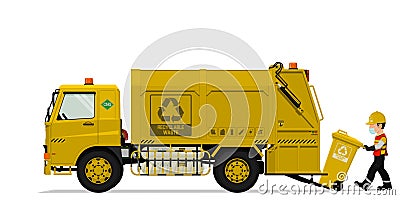 Isolated recyclable garbage truck and the keeper on transparent background Vector Illustration