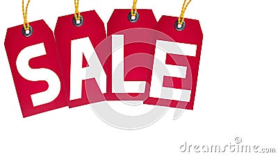 Isolated red hanging sales tags with White background Stock Photo