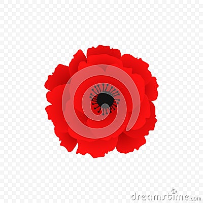 Isolated Red poppy icon. Symbol of world war in modern style. Vector for floral autumn design. Symbol of British remembrance day Vector Illustration