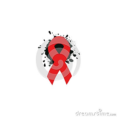 Isolated red ribbon disease awareness. World Aids Day concept. Stop virus icon. International support campaign for sick Vector Illustration