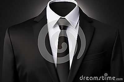 Isolated representation of a black suit with a cotton shirt and stylish tie Stock Photo