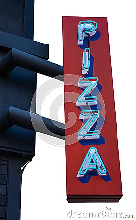 Isolated Retro Neon Pizza Sign Stock Photo